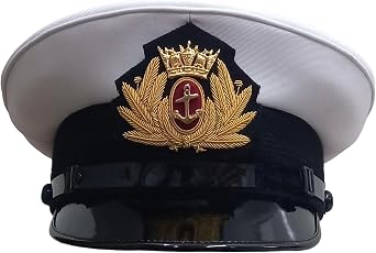 Merchant Navy Officer Peak Cap/Hat White Cotton Twill top Fabric Replica Reproduction