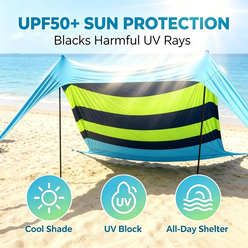 Toldo de tienda de sombra de playa 4-5 personas protector solar impermeable ligero bloqueo y sombrilla elástica conchas de playa