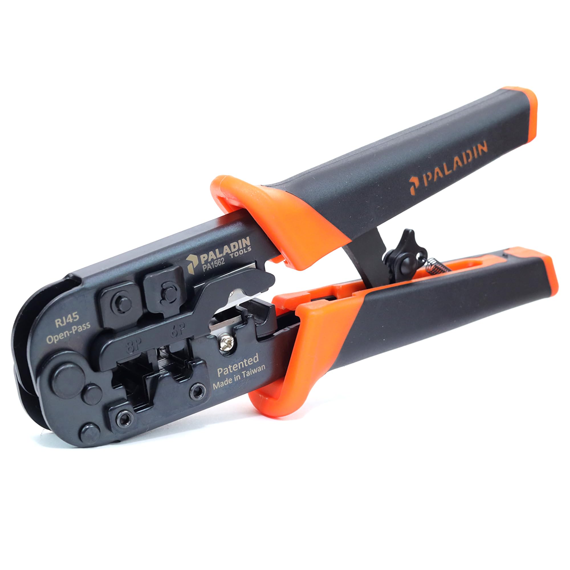 Paladin Tools PA1562 Herramienta de crimpado de alambre todo en uno - RJ45, RJ11, RJ22 - Herramienta de crimpado de paso y sin enganches - Cortar, tirar, engarzar