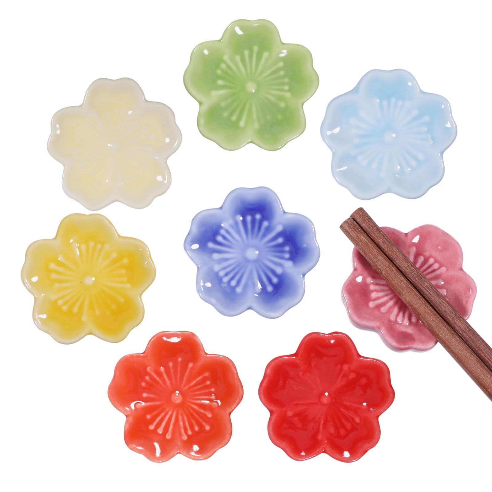 GLOBLELAND 8 Pcs Cherry Blossom Chopsticks Holder Ceramic Chopstick Rest Chopsticks Holder Rack for Dinner Fork Spoon Tableware Home Restaurants Kitchen Gift