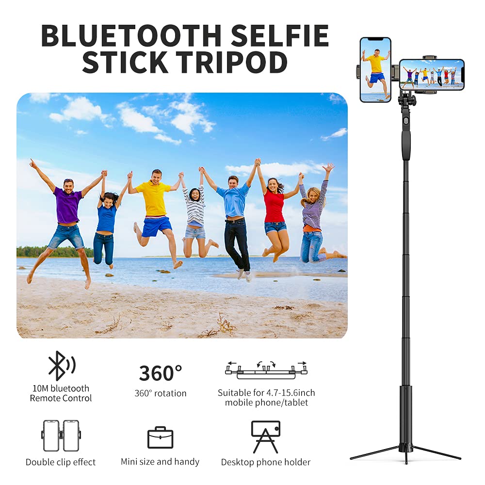 K&F Concept A200 Bastone Selfie Treppiede, 110 CM Selfie Stick Estensibile in Alluminio con Due Clip per Smartphone e Telecomando Bluetooth, Rotazione a 360° per iPad iPhone Samsung Galaxy Huawei