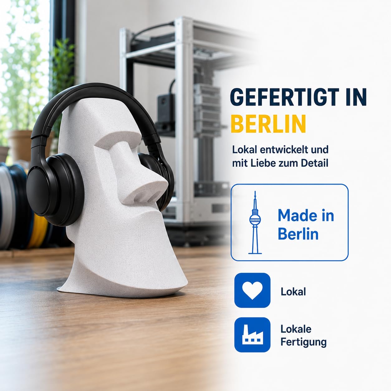 Moai Kopfhörerhalter – Kopfhörer Ständer & Headset Halter für Gaming, Schreibtisch & Büro, stylisches Deko-Design
