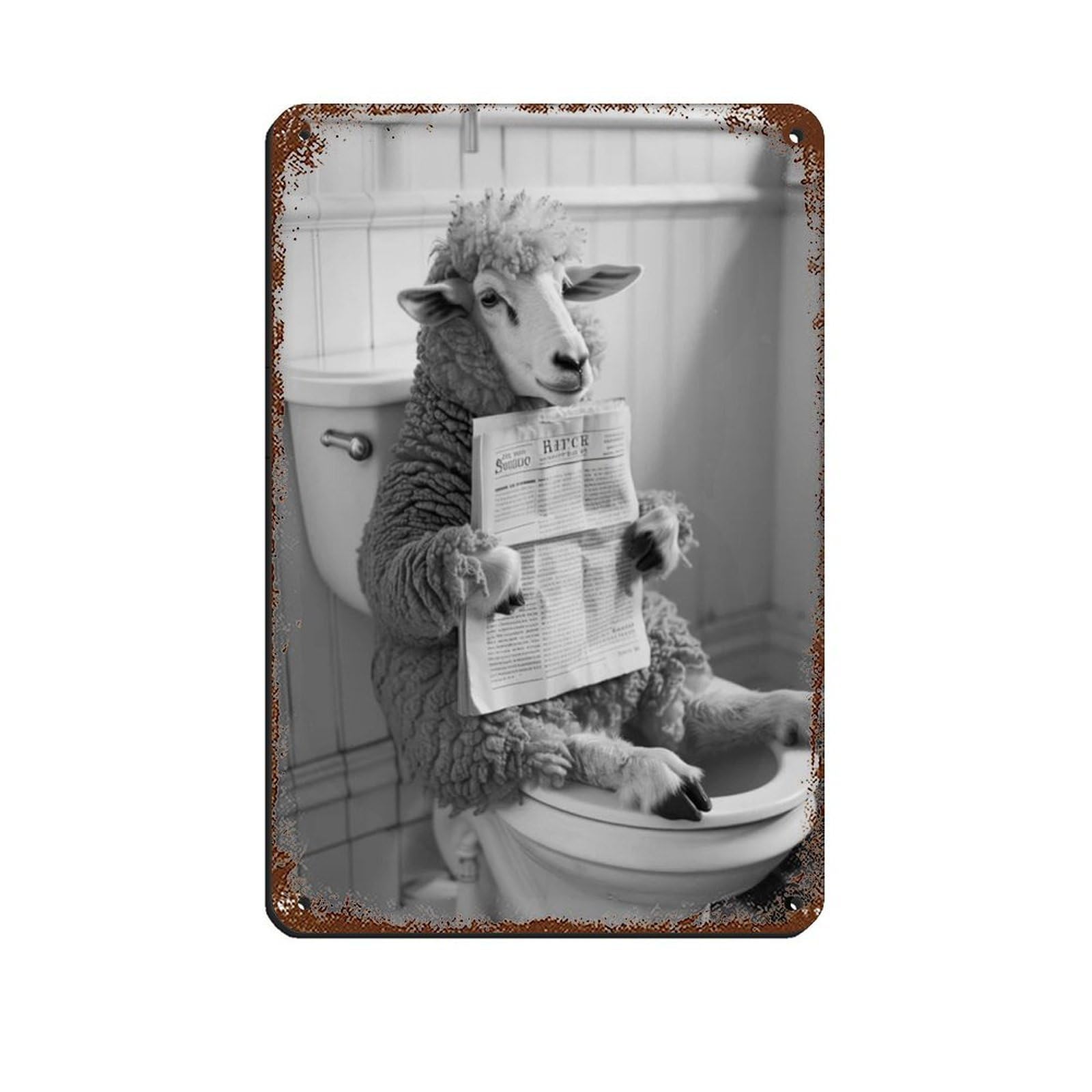 Sheep Sitting on The Toilet Reading A Newspaper (3) Tin Sign Vintage Metal Pub Club Cafe Bar Home Wall Art Decoration Poster Retro 8x12inch(20x30cm)