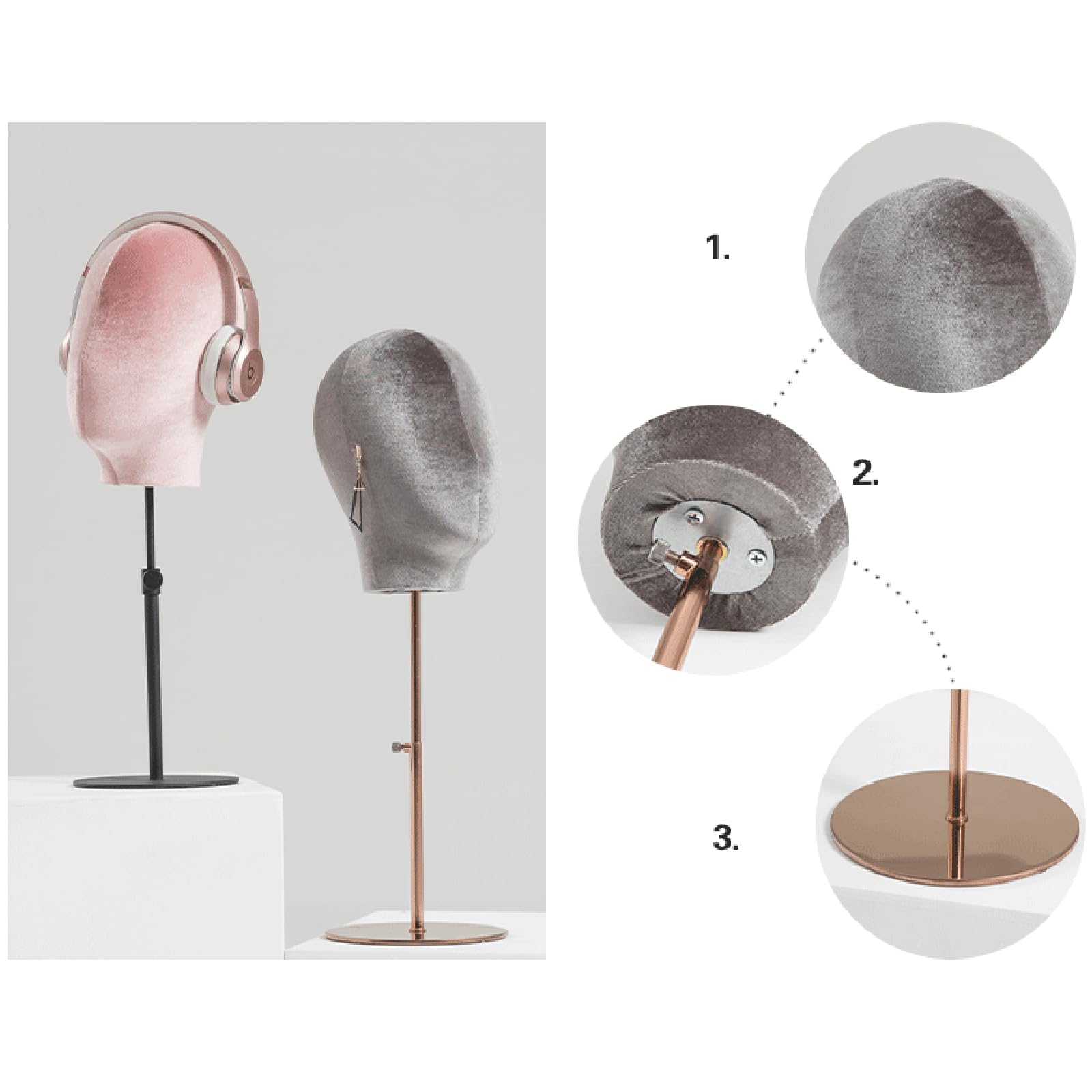 Soporte para cabeza de maniquí ajustable en altura para sombrero y peluca, soporte de alfiler con metal retráctil