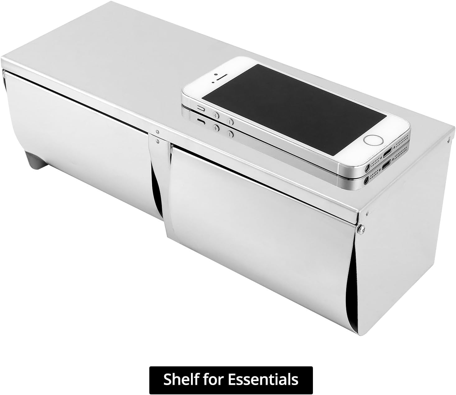 QWORK Double Roll Toilet Paper Holder Dispenser with Shelf Storage, Brushed Stainless Steel, 10.24" L x 5.12" W