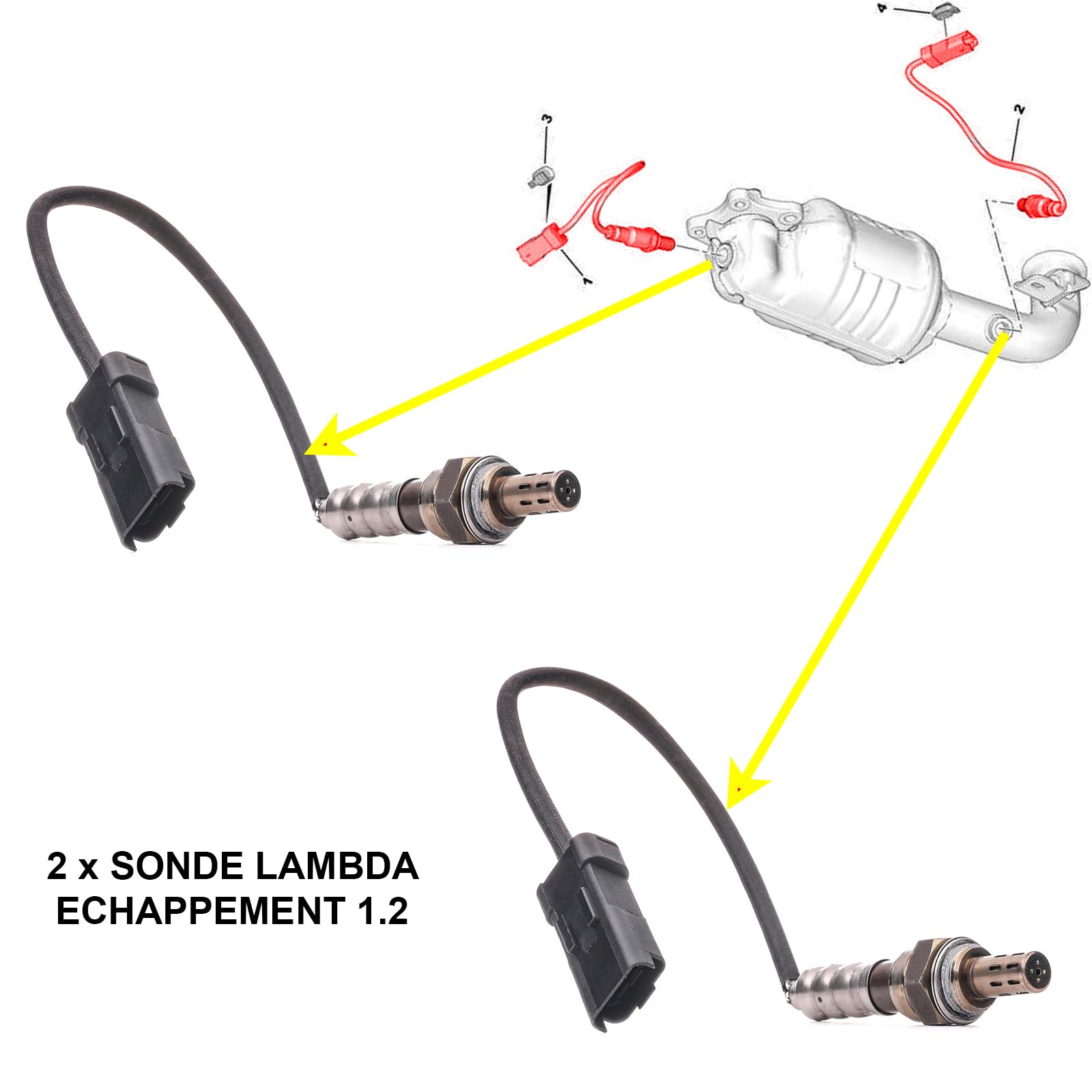 Partsline Kit 2 sondes lambda avant + arrière – Compatible C3 II, 208, 108, Aygo, Corsa E, Adam – 98022942/98106343