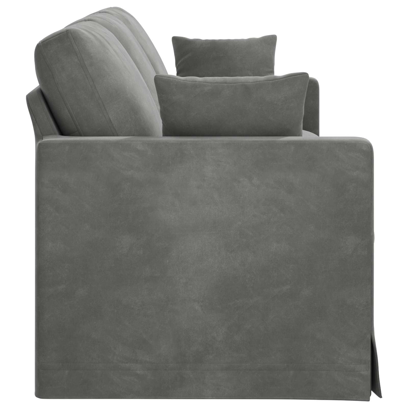 Sofá modular de terciopelo gris oscuro de 228 cm con estructura de metal y reposabrazos de madera, diseño ergonómico para salón y dormitorio