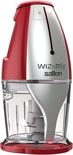 Salton WizNMix - Procesador de alimentos todo en uno, picadora y licuadora, capacidad de 25.4 fl oz, color rojo