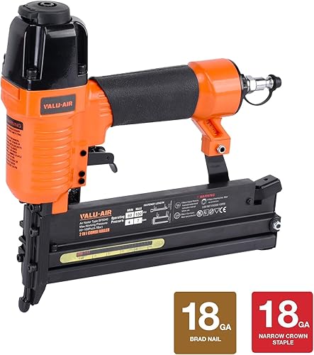 Miniatura 2 de Valu-Air SF5040 - Clavadora neumática de 2 pulgadas calibre 18 2 en 1 con 1,200 clavos de varios tamaños de 5/8 pulgadas, 1 pulgada, 1-1/4 pulgadas,