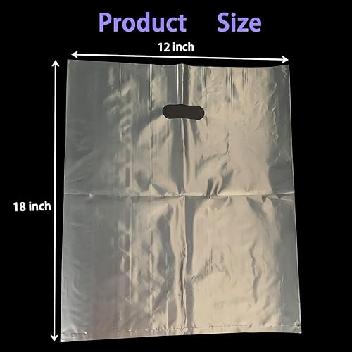 Miniatura 4 de Paquete de 100 bolsas de plástico transparente de 12 x 18 x 2 mil de grosor con asas troqueladas, asas troqueladas, bolsa de plástico brillante