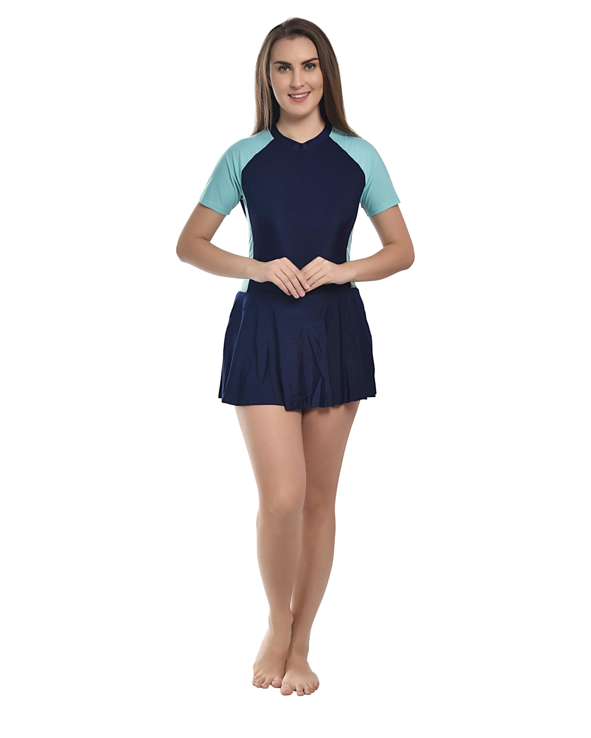 I-Swim Swimming Costume for Women & Girl | Size: Large | Material: High GSM Polyester Spandex Fabric | Comfortable & Durability | Swimming Dress Skin Friendly | Color: Blue
