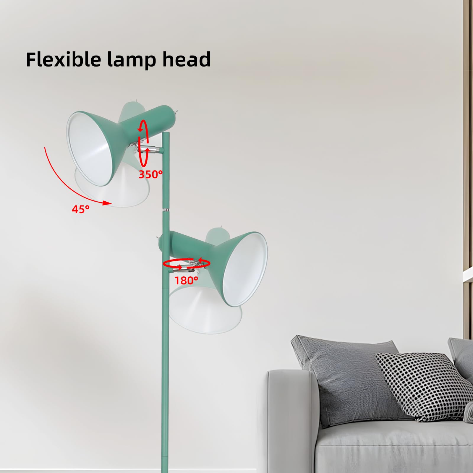 Lampa de Pie de Salotto DIYA-Verde, 2x E27 MAX. 60W Floor lamp, Lampada da Terra Vintage altezza 171CM, Lampada da Terra Retrò in Metallo per Camera da Letto, Studio, Ufficio, Pianta