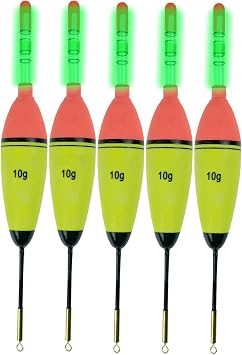 QualyQualy Lighted Fishing Slip Bobber 4-5Pcs Wood/EVA Fish Float + 8-10Pcs Glow Sticks, Night Fishing Light Up Slip Bobber for Crappie Bass Panfish Catfish Walleye