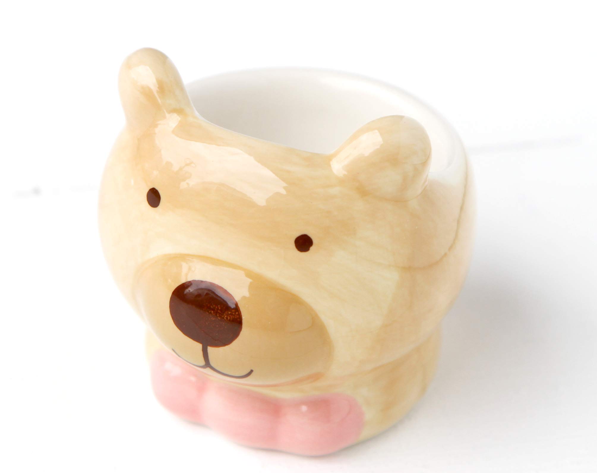 Redchocol8 Brown/Beige/Pink Redchocol8(R) Ceramic Bear Egg Cup Teddy Hand-Painted Cute Breakfast Kids (1)