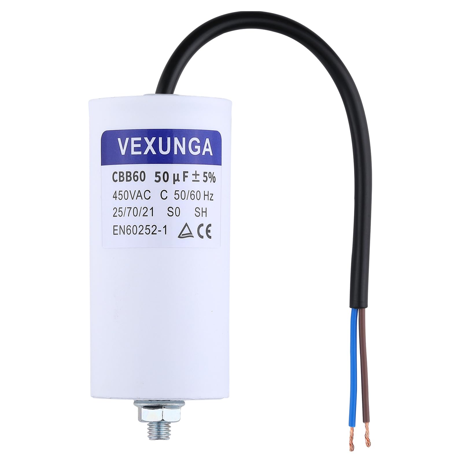 50uF 450V CBB60 Starting Capacitor 50µF 450 Volt Motor Run Capacitors 50x106MM with Cable M8 50/60Hz for Washing Machine