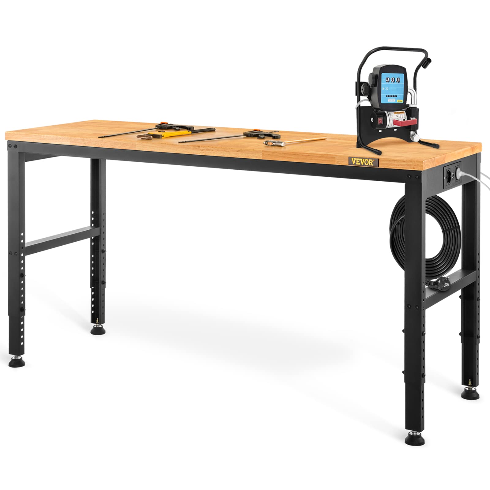 VEVOR Banco de Trabajo de Altura Ajustable, 135 cm de Ancho x 46 cm de Profundidad x 97 cm de Alto, Mesa de Garaje con 72-97 cm de Altura y Capacidad de Carga de 900 kg, con Tomas de Corriente, Parte