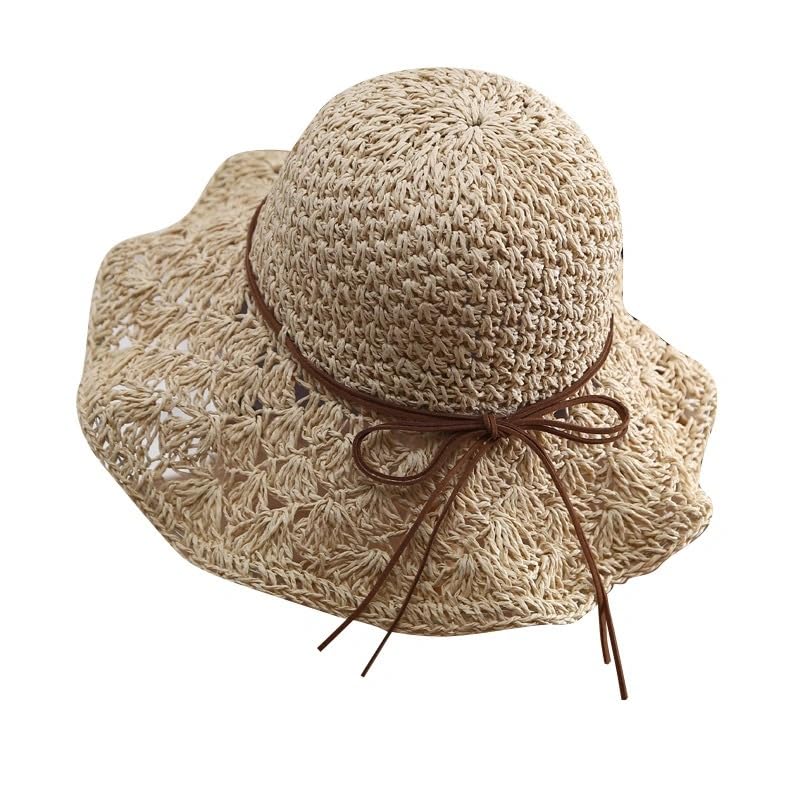 Sombrero de paja para mujer con ala ancha y protección UV miniatura 3