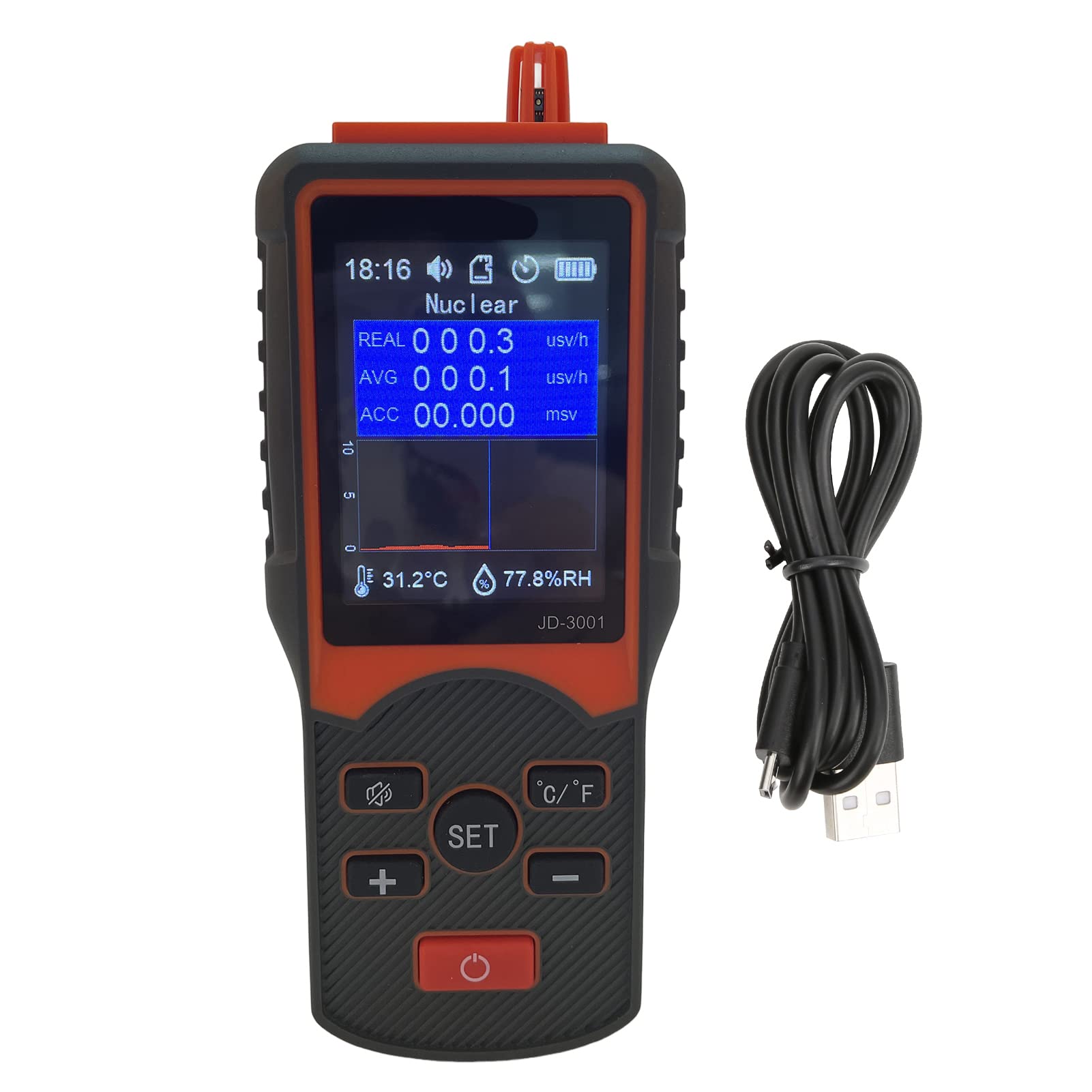 Nuklearer Strahlungsdetektor JD 3001 Geigerzähler-Monitor, Tragbarer Elektromagnetischer Strahlungstester, Echtzeitüberwachung, Digitales Erkennungsmessgerät, Tragbares Dosimeter, Elektromagnetischer
