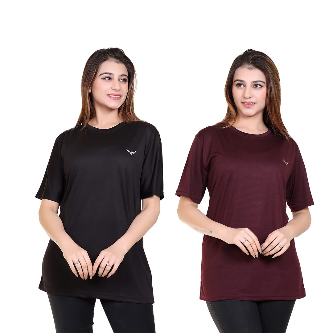 Summer Gym & Sports Wear Half Sleeve Solid Dri-Fit Round Neck Women's T-Shirts-image-44