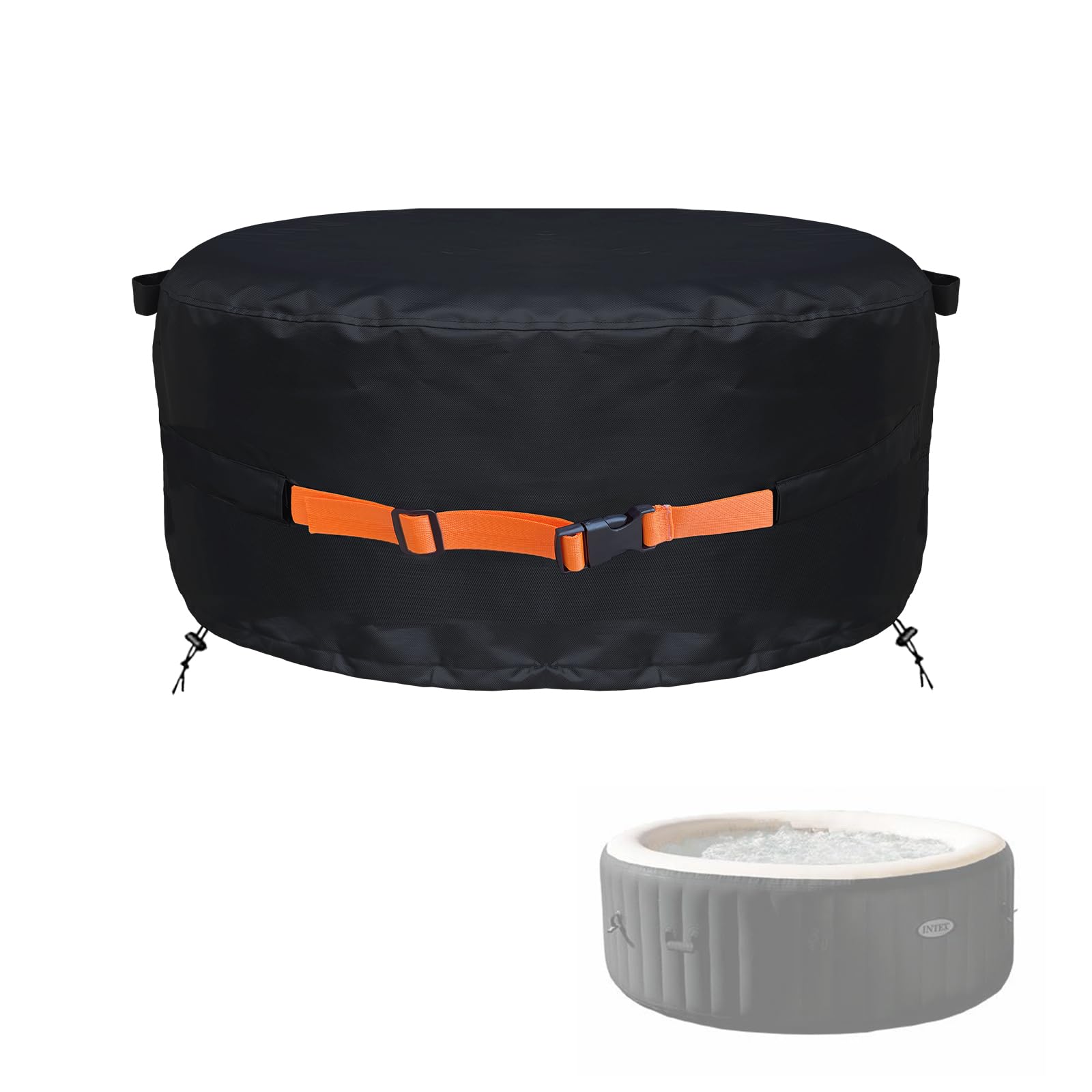 Funda redonda para jacuzzi de 86.6 x 27.5 pulgadas, cubierta impermeable de cobertura completa, se adapta a la mayoría de jacuzzis inflables para 6 personas, color negro