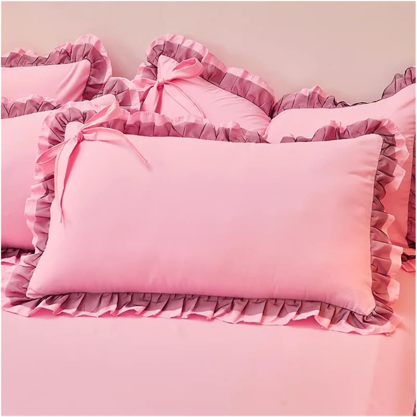 4 Pcs Princess Pillowcase with Lace Ruffle Girls Home Bedroom Decorative Soft Washed Cotton Pillow Cover for Pillow(Dark Grey)