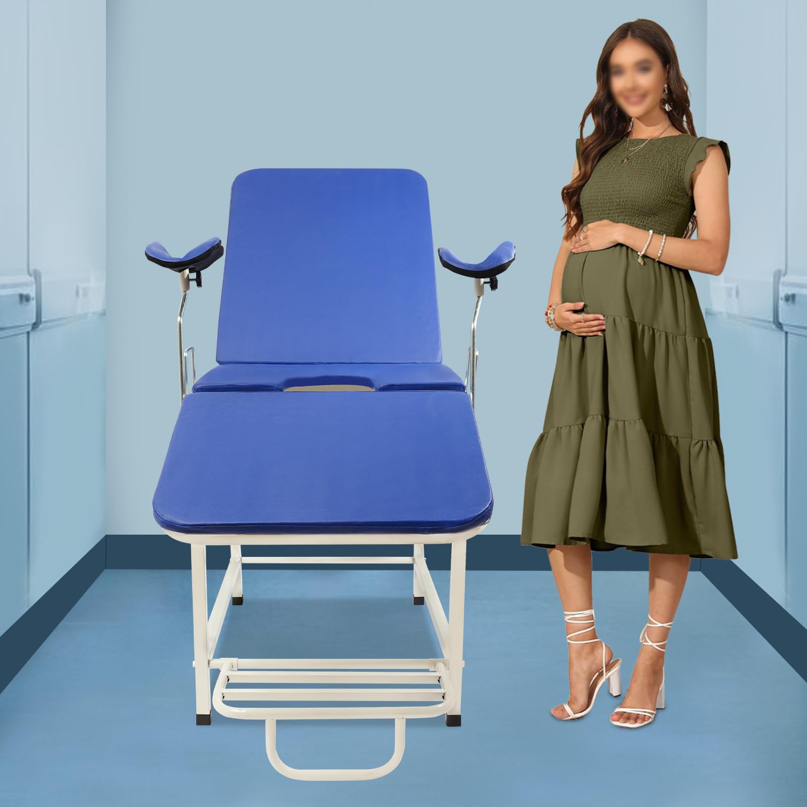 Sedia ginecologica, sedia per il trattamento con pratico poggiapiedi, letto esame regolabile per esami ginecologici regolari blu
