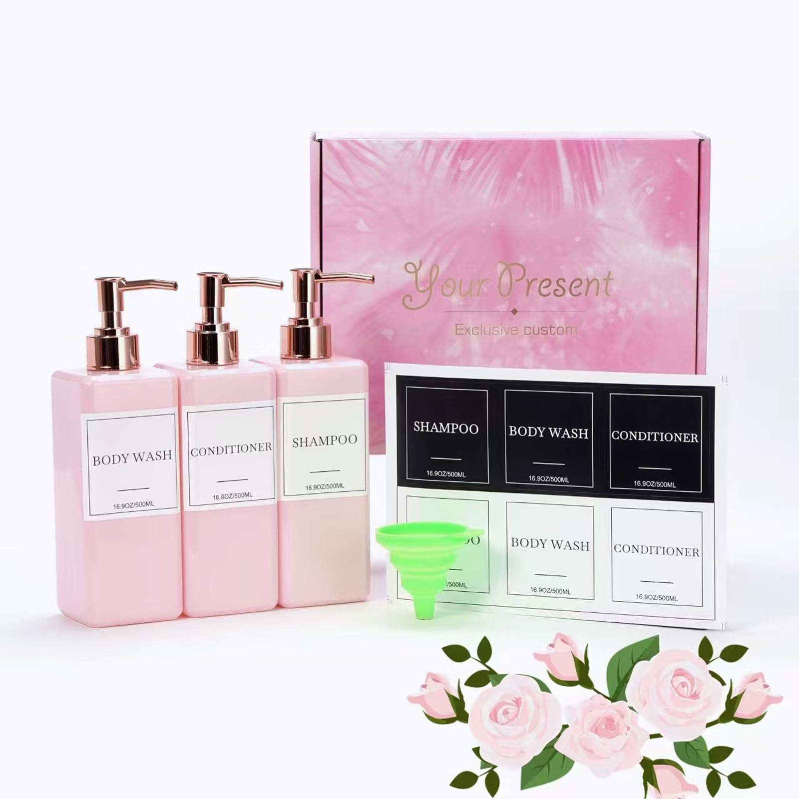 Shampoo and Conditioner Dispenser for Shower Refillable Shampoo and Conditioner Bottles Body Wash Dispenser with Waterproof Labels 3PCS