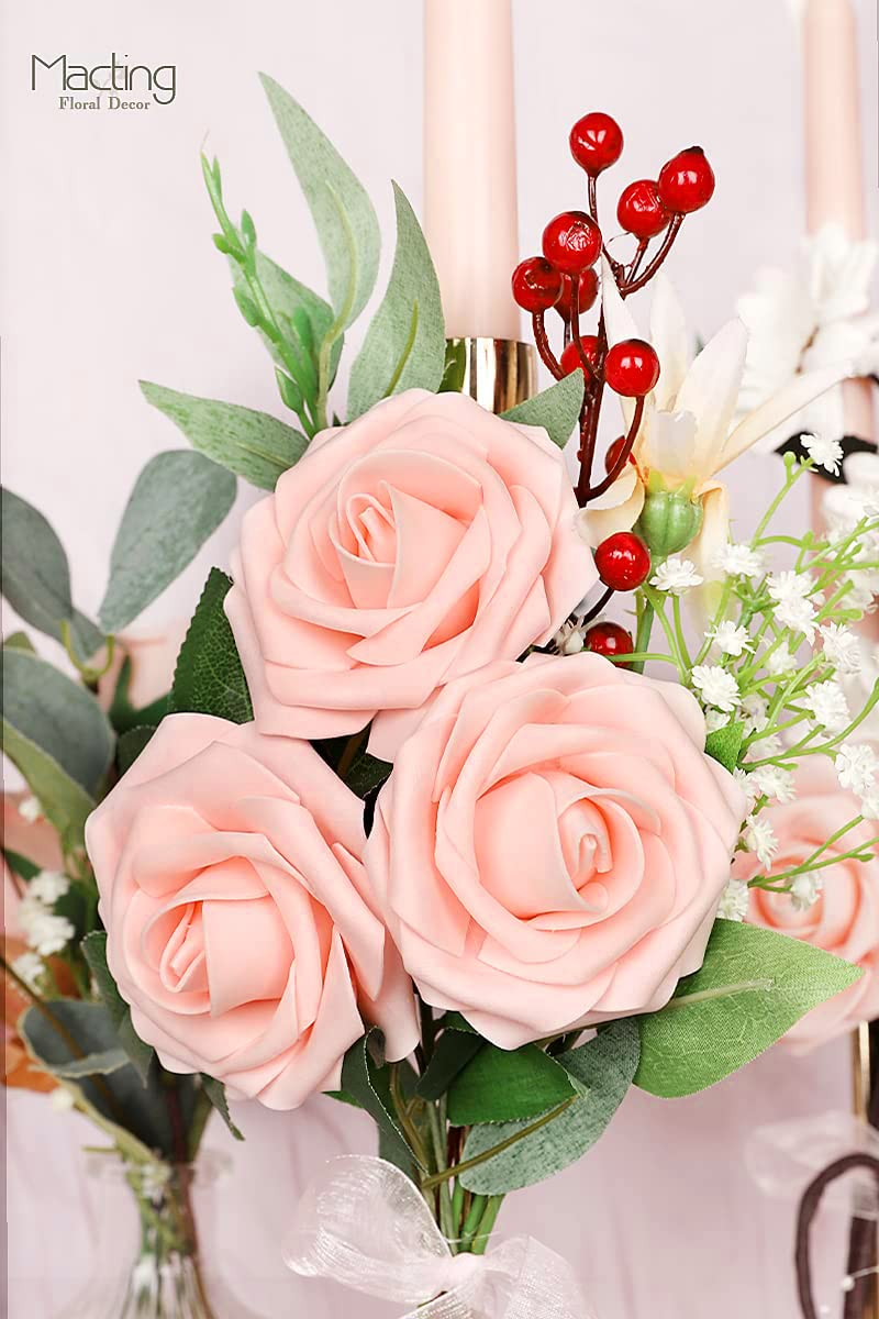 MACTING Sztuczne kwiaty Blush Foam Roses 30pcs Prawdziwe spojrzenie fałszywych róż z łodygą do DIY Bukiety ślubne Centerpieces Prysznic dla nowożeńców Party Dekoracje domu