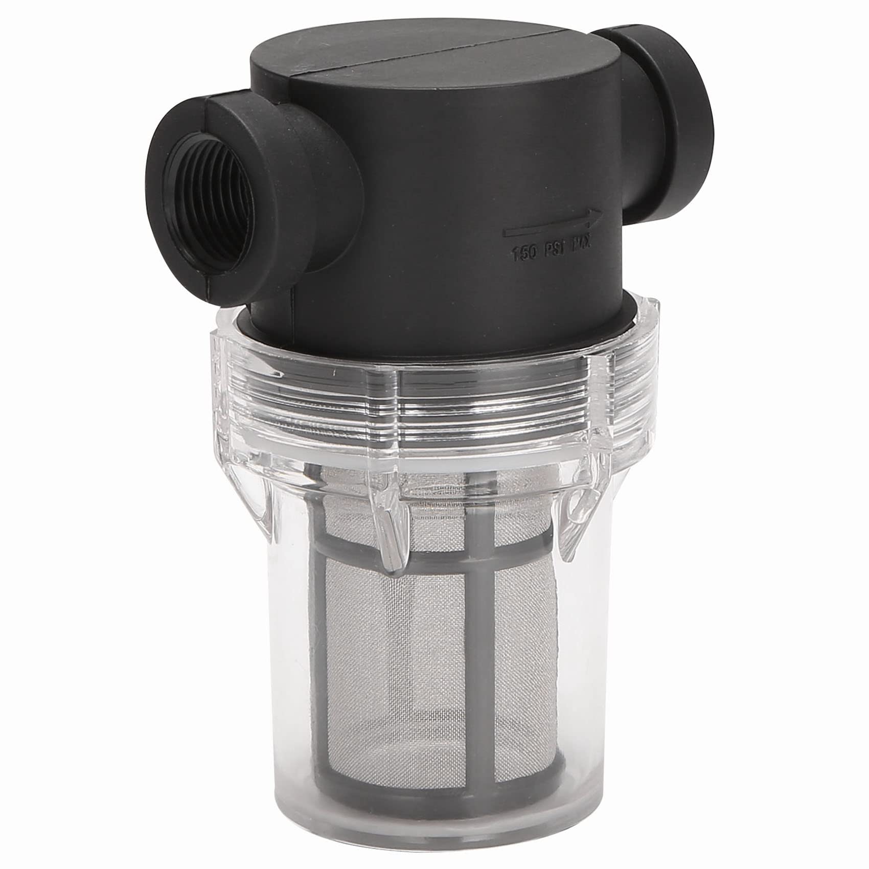 Pasuihcay Garden Pond Inline Mesh Strainer Water Pump Filter Irrigation High Flow Pipeline Filter, Black & Transparent