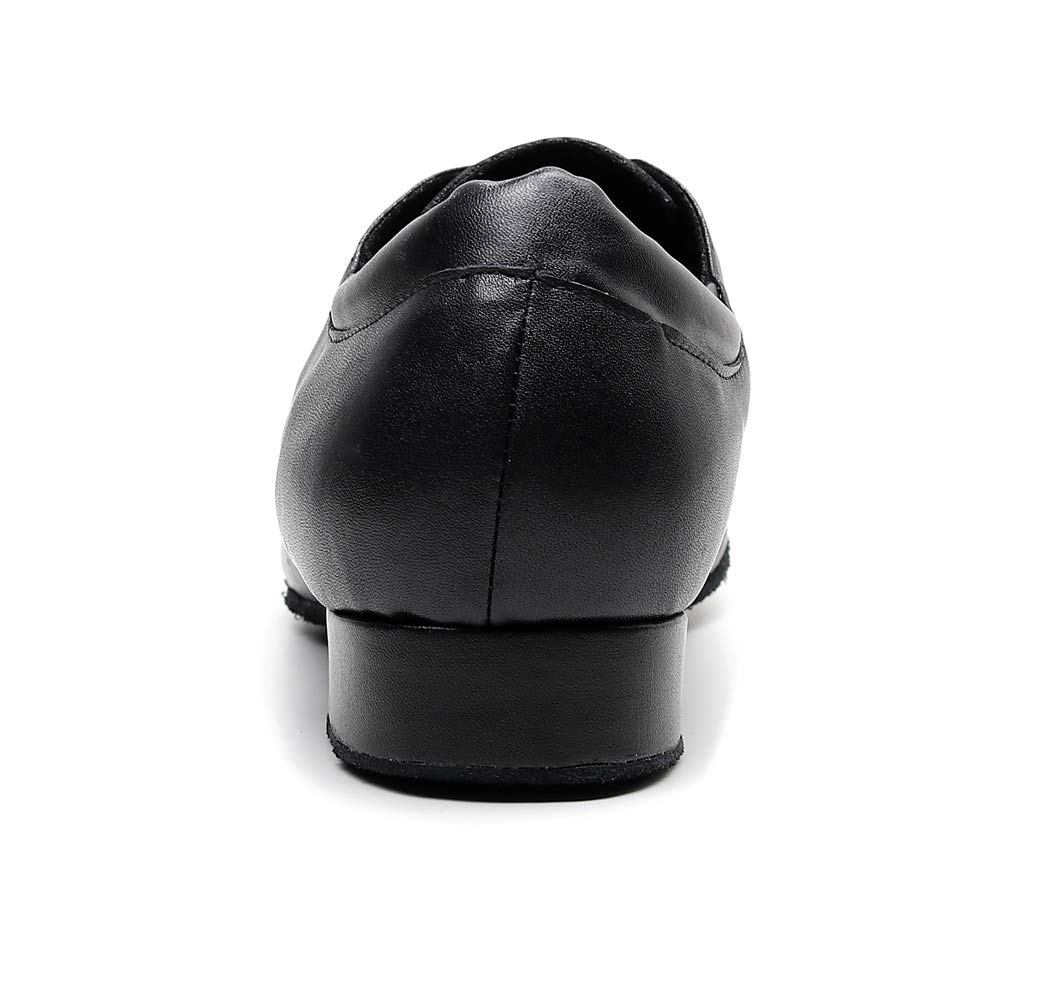 TDA Men's Standard Low Heels Closed Toe Breather Soft Outsole Black Leather Salsa Tango Modern Dancing Praty Shoes 6 M US