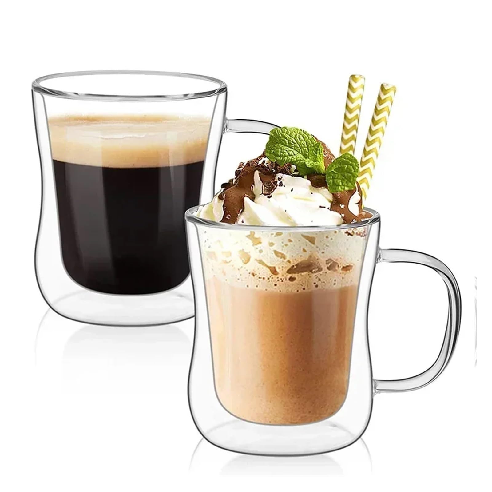 Odporne na ciepło podwójne szklane kubki do kawy, ręcznie robiony kubek do herbaty (220 ml, 2 szt.)