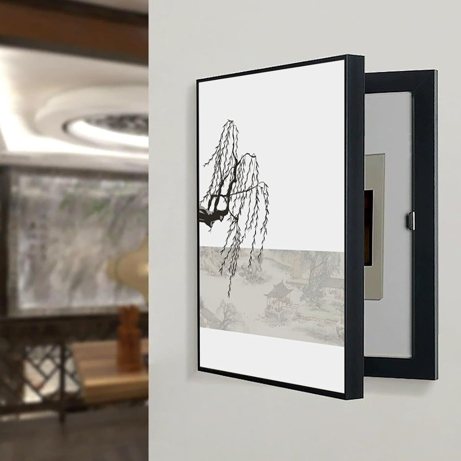 Electric Meter Box Decorative Painting Breaker Box Cover Decorative, Covers Reusable Detachable Panel Electrical Panel Cover, Decorative Fuse Box Covers(Black1,40x50cm/15.7x19.7in)