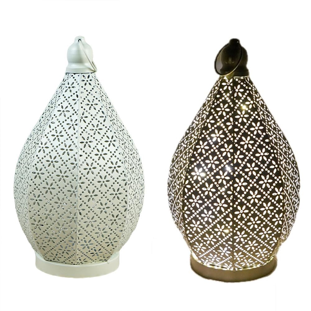 Moroccan Style Vintage Lantern Metal Decorative Table Lamp 9.84" Tall Moroccan Lantern Decorative Candle Holder Lamp for Home Living Room Bedroom