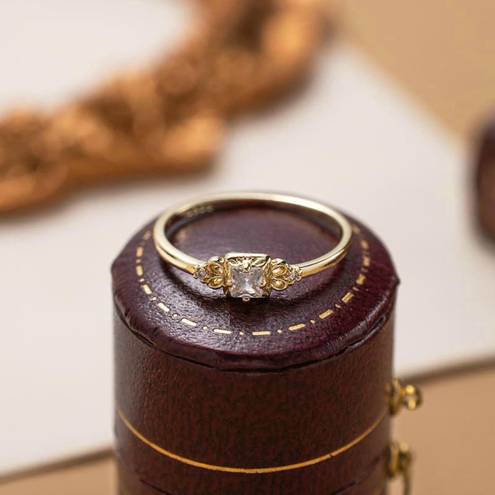 Anello Proposta Matrimonio Oro, Oro Giallo 9K 14K 18K Anello Promise Vintage Flower con Moissanite