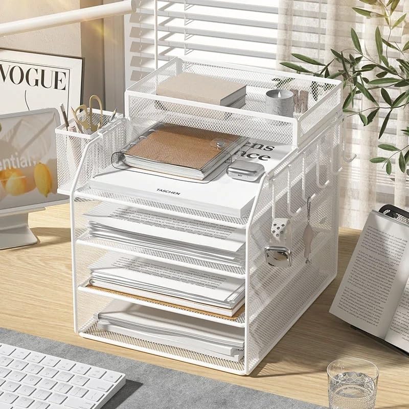 BüRo Organizer Metall-Aktenregal, Desktop-Aktenaufbewahrungsbox, integriertes mehrschichtiges Dokumentenregal, Büro-Schreibtisch-Bücherregal Organizer BüRo(3-Tier-Black)