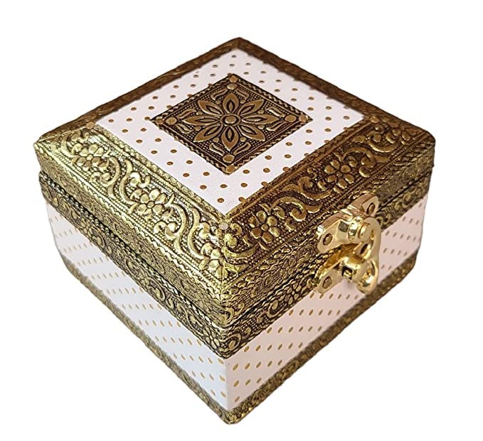 TENFIRE Handicraft Jewelry Box for Women Jewel Organizer Hand Carvings Gift, Wedding Box, Modern design, Rakhi gift box for brother & Sister (White Wedding Box)