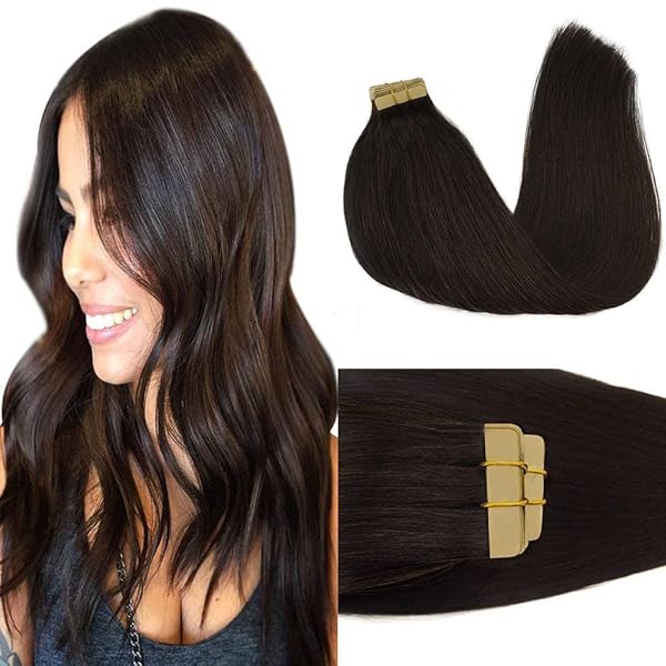 GOO GOO Tape in Hair Extensions Human Hair, 2 Dark Brown, 24inch 50g 20pcs, Thick Ends Straight Seamless Tape in, Invisible Tape in Hair Extensions Human Hair