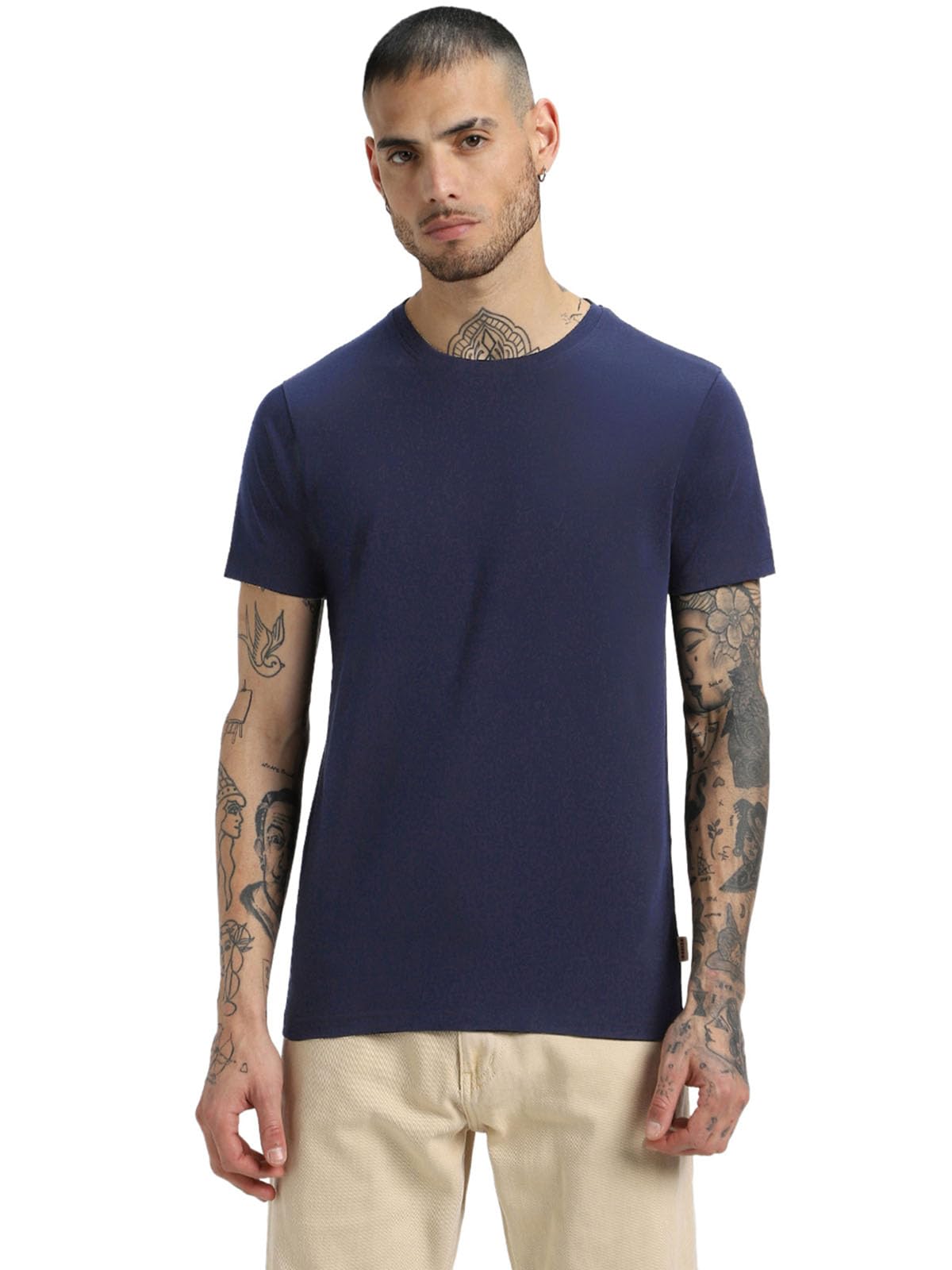 VeirdoRegular Fit Half Sleeves Round Neck Solid Pure Cotton T-Shirt for Men (Available in White, Black, Swan White, Mustard, Maroon, Green, Lilac, Navy, Red Color)