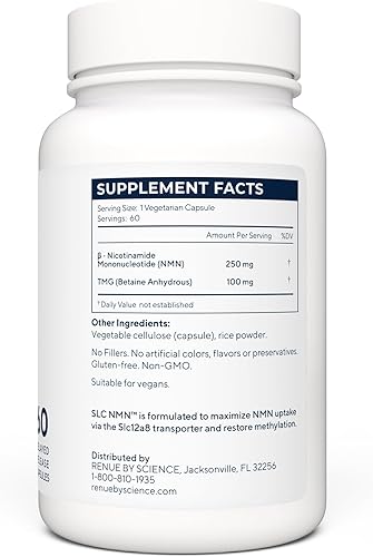 Miniatura 3 de Renue By Science Suplemento NMN 60 cápsulas entéricas SLC 250 mg de mononucleótido de nicotinamida por porción Liberación retardada para una