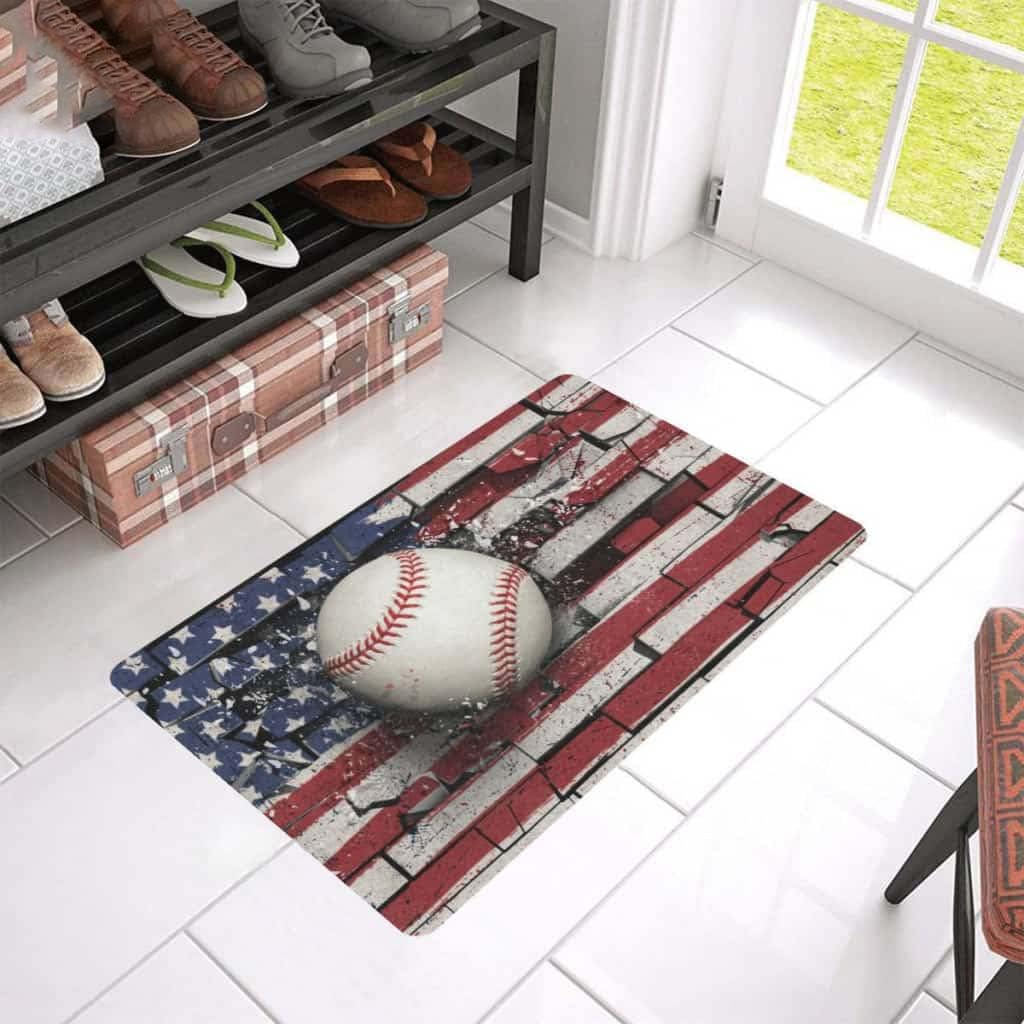 Paillasson extérieur entrée lavable et résistant au motif imprimé de baseball 3D