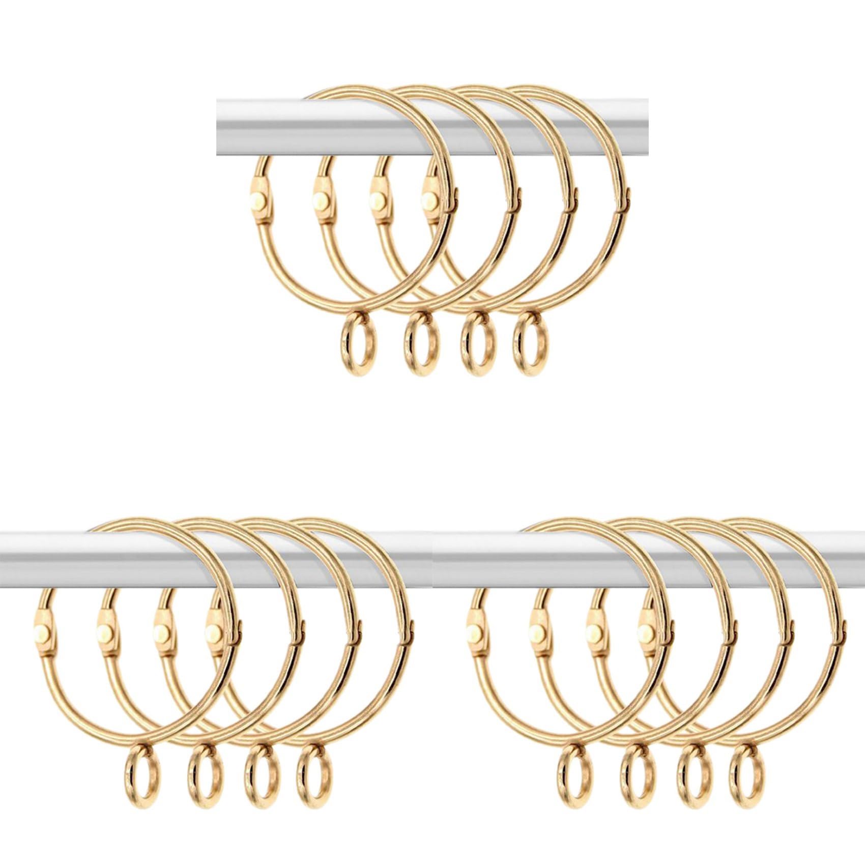 Hndhbfgrt 90 Pcs Openable Gold Curtain Rings Open and Close Metal Rustproof Drapery Loops with Eyelet for Hook Pins (1.5 Inch)