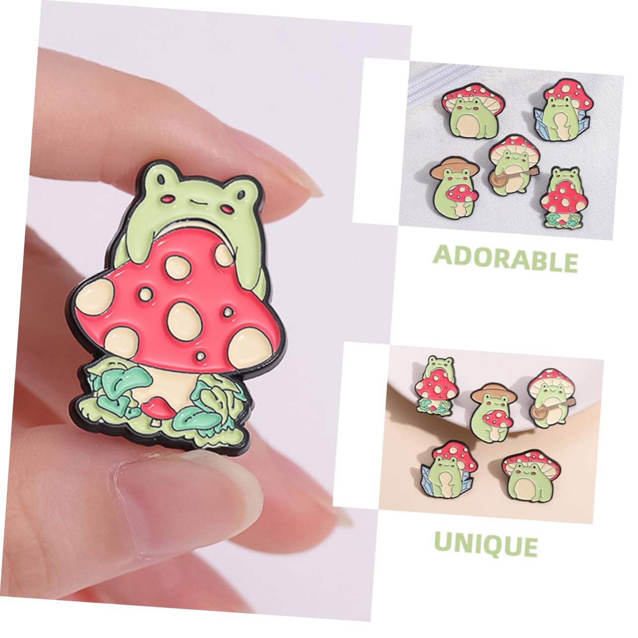 Cute Frog Mushroom Brooches 5pcs Enamel Pins Animal Badge Set for Women's Fashion Outfit