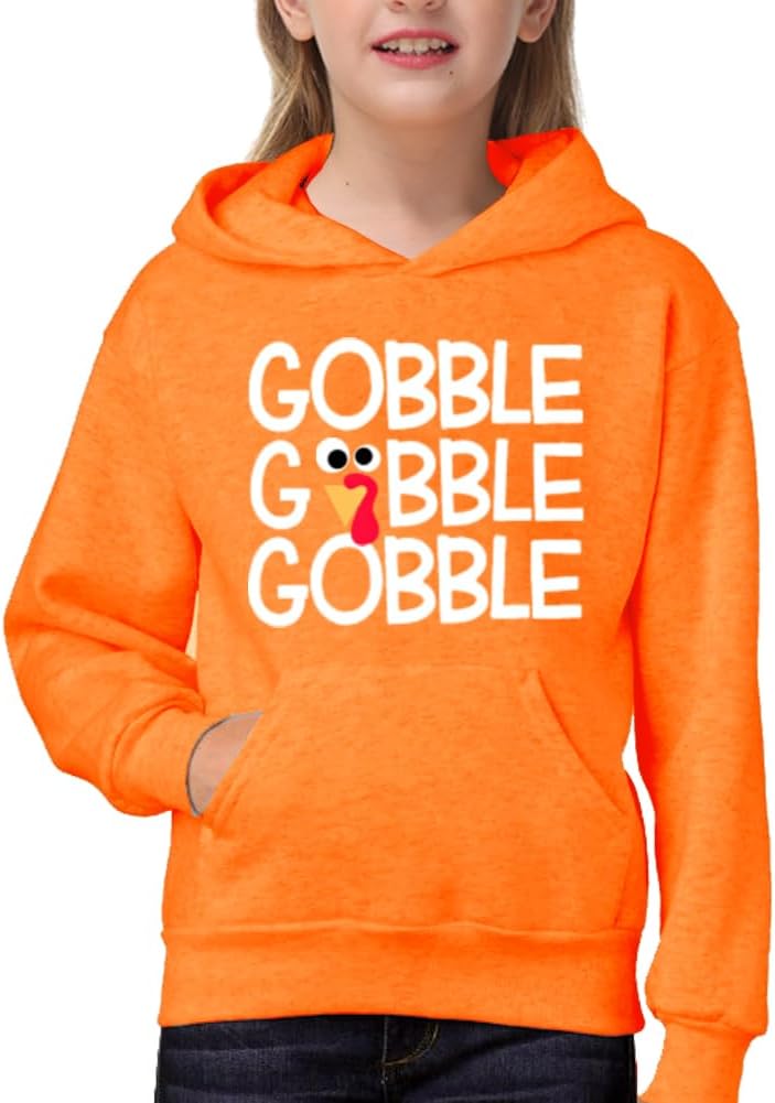 Remimi Girls Thanksgiving Hoodies Sweatshirt Toddler Boys Classic Gobble Gobble Printed Novelty Hooded Top With Pockets 3-4 Years