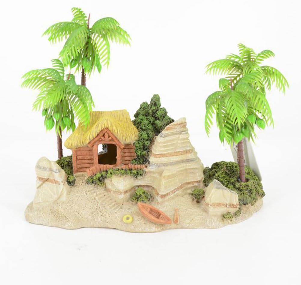 POPETPOP 1PC Aquarium Decorate Aquarium Decoration Fish Tank Decor Boat Decorations Romantic Beach Coconut Tree Wooden House Fish Tank s Ornaments