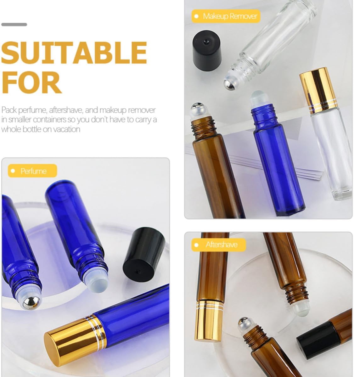 SECFOU 15pcs Glass Roller Bottles for Essential Oils with Roller Balls and Aluminum Caps Travel Perfume Oil for Aromatherapy Eye Cream and Body Care