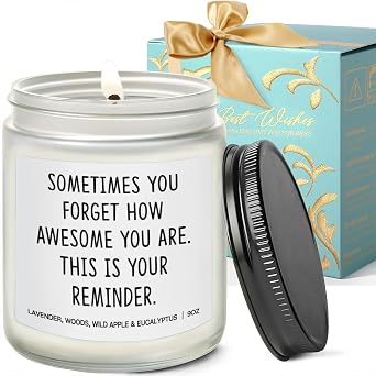 Sometimes You Forget Youre Awesome Candle Gifts for Women Inspirational Unique Mothers Day Birthday Gifts for Sister Best Friend Wife Girlfriend Lavender, Woods, Wild Apple & Eucalyptus 9OZ