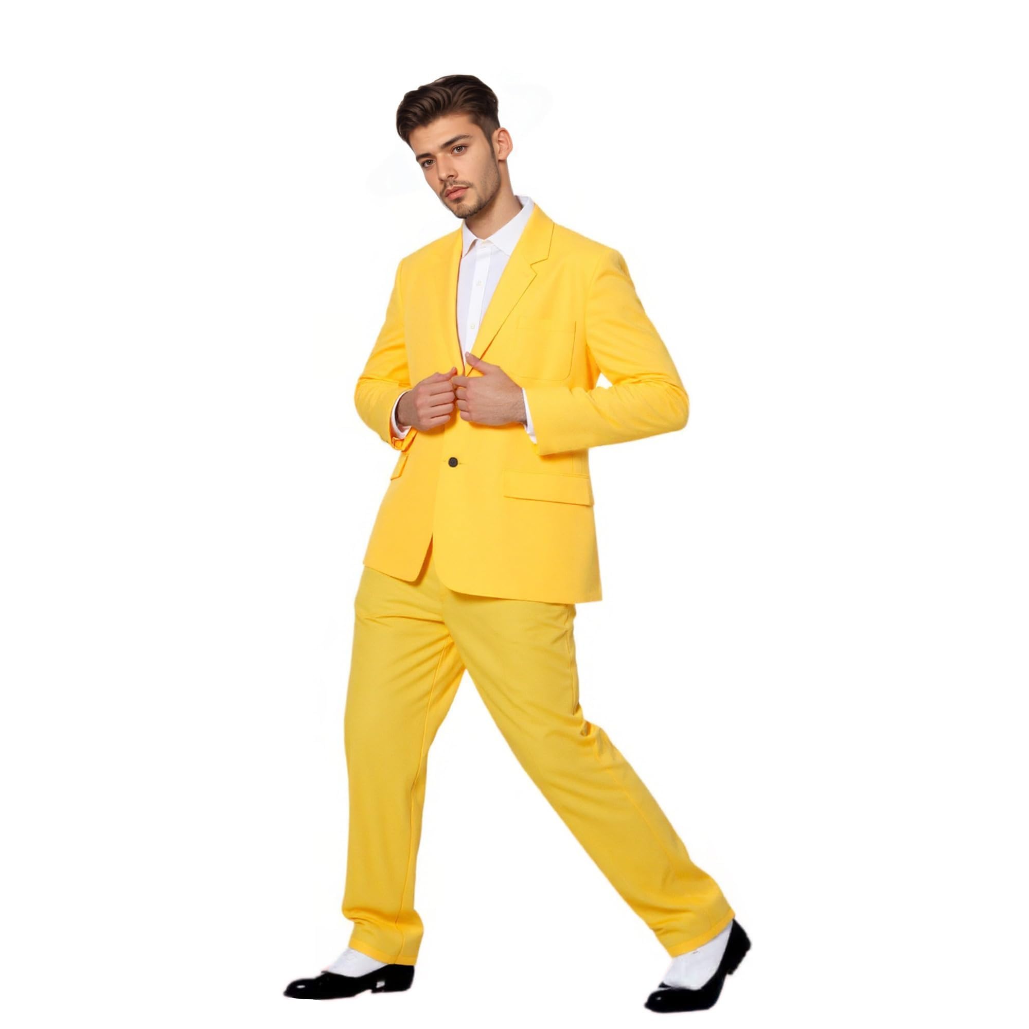 Wildarms Traje Amarillo para Hombre, Disfraz Adulto Inspirado en Personaje de Comedia de los 90, Estilo clásico, Carnaval, Cosplay, Halloween, Fiestas temáticas, Tallas S-XL