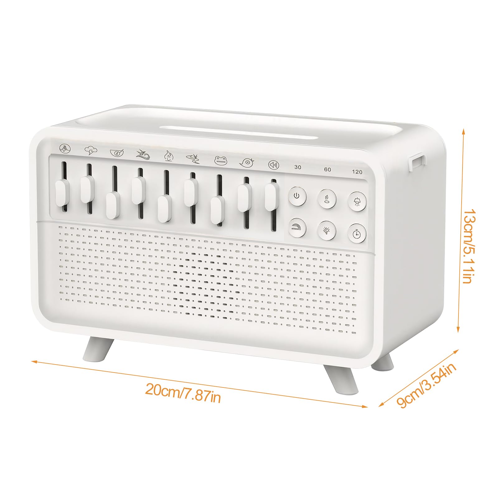 White Noise Night Light Humidifier, Bulora Sound Box White Noise Sound Machine mit 8 Umgebungsgeräuschen, Echo-Flammendiffusor, Bluetooth Lautsprecher, Sounds Machine for Zuhause
