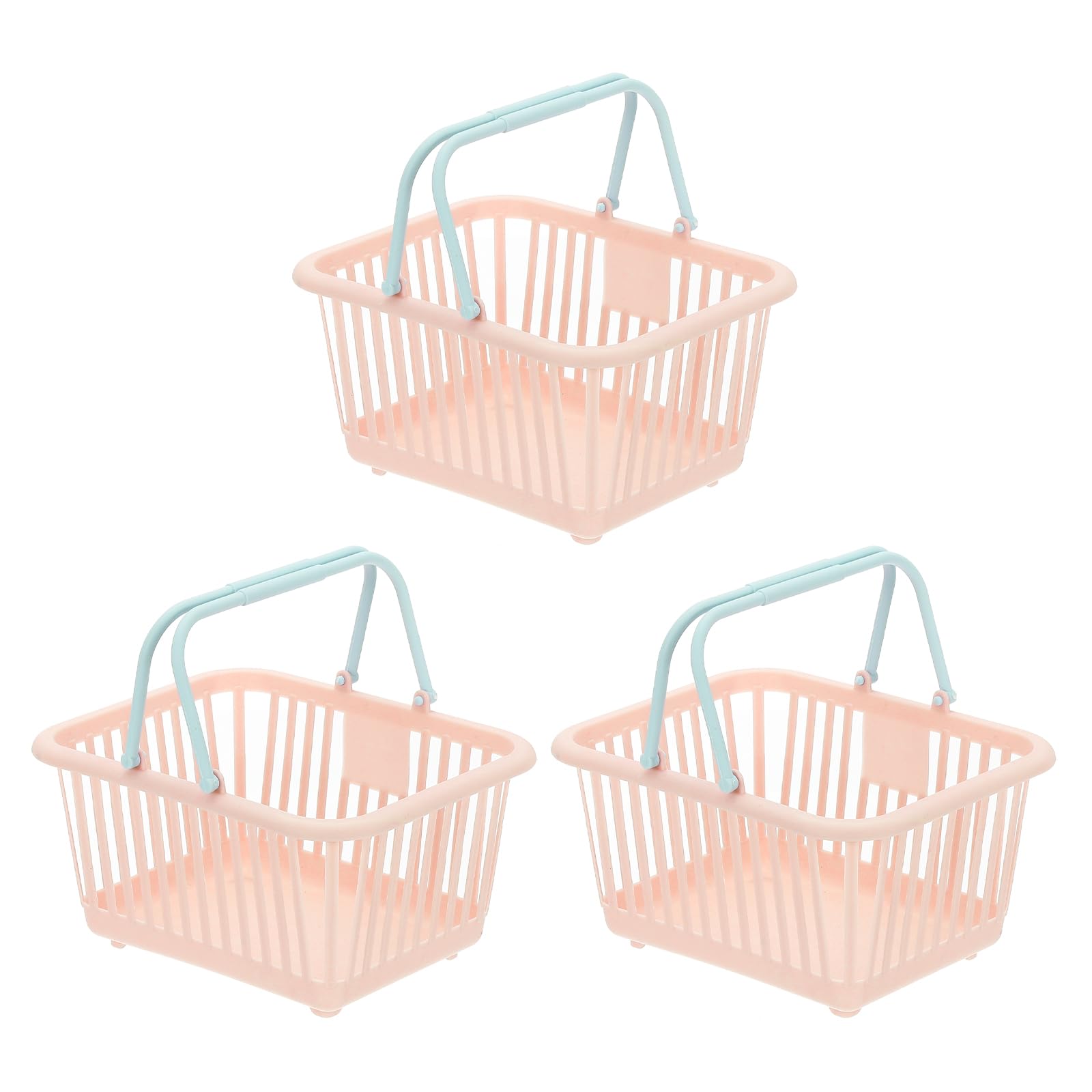 PATIKIL 3PCS Mini Shopping Basket, Small Plastic Basket Mini Storage Basket Grocery Tiny with Handles Organizer Filtered Water for Organizing Toys Eggs Fruits Snacks, Pink