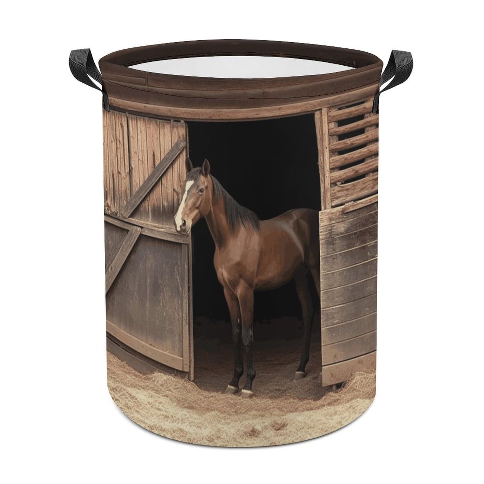 Barn Horse Laundry Basket Freestanding Waterproof Laundry Hamper Collapsible Tall Clothes Hamper with Reinforced Handles Waterproof Laundry Bag for Dorm Bathroom Home 44x44cm